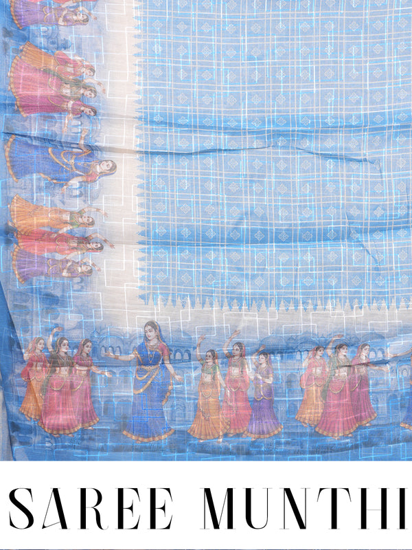 Sky Blue with Silver - Linen Cotton Saree