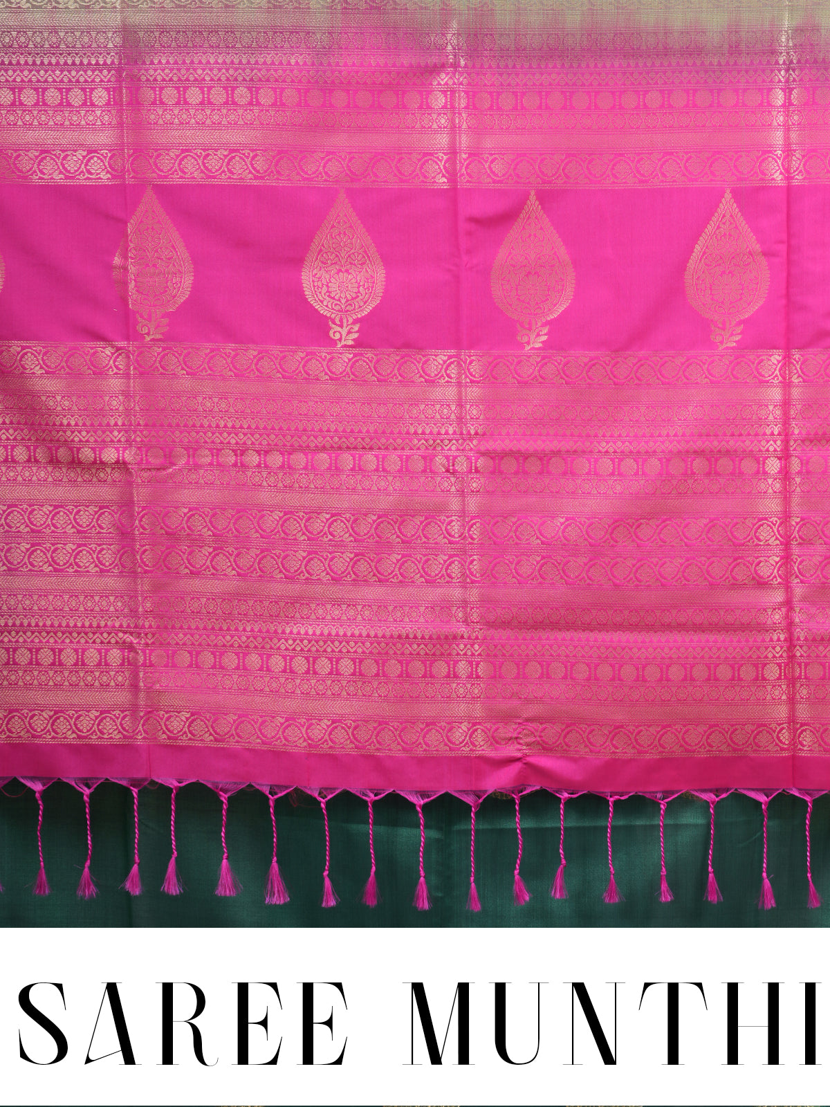 Dark Green With Pink  Semi Silk Saree