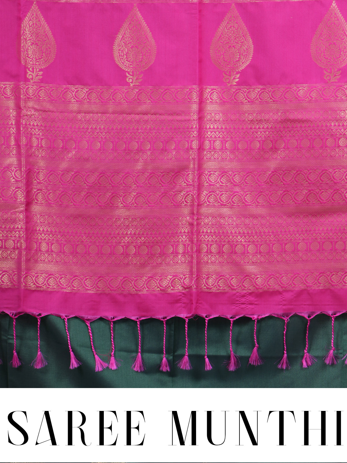 Bottle Green With Pink Semi Silk Saree