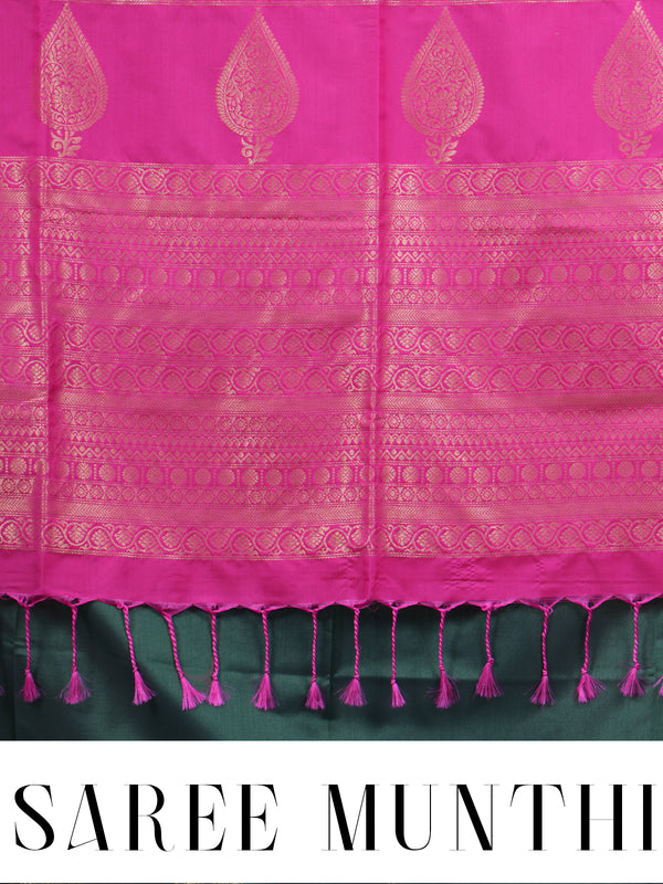 Bottle Green With Pink Semi Silk Saree