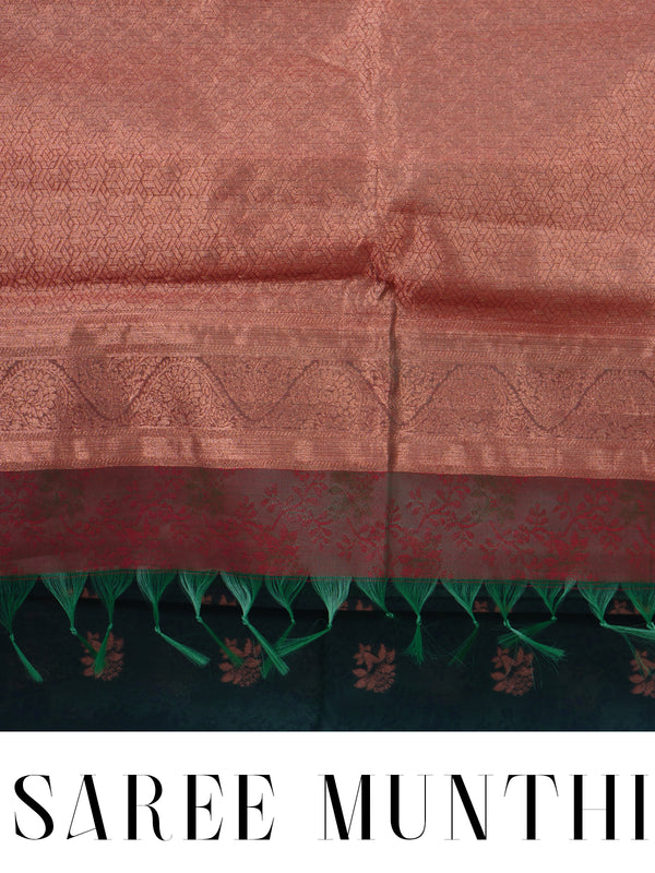 Peacock Blue and Copper Rose Silk Cotton Saree