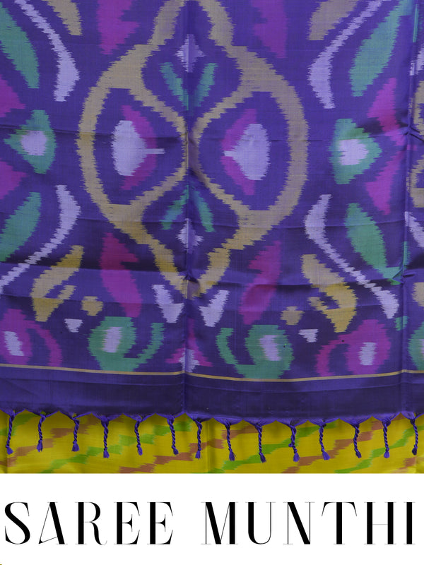 Lime Yellow with Purple - Pure Kanchipuram Silk Saree
