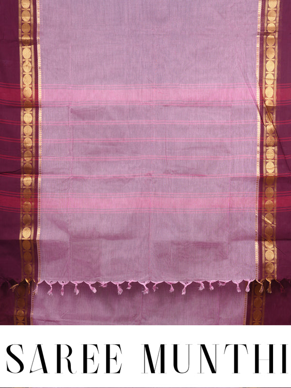 Mauve Pink and Wine Red Chettinad Cotton Saree