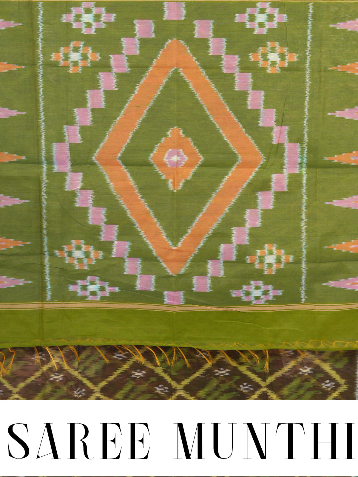 Olive Green with Light Green - Pochampalli Cotton Saree