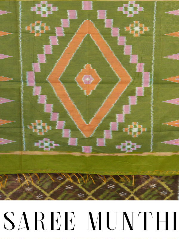 Olive Green with Light Green - Pochampalli Cotton Saree