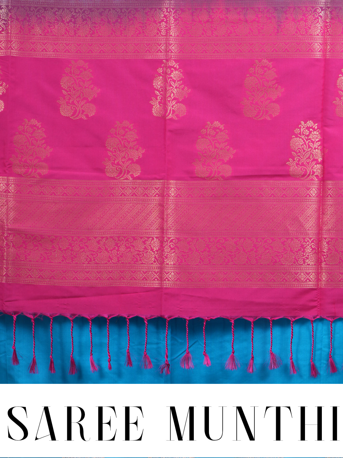 Sky Blue With Pink  Semi Silk Saree