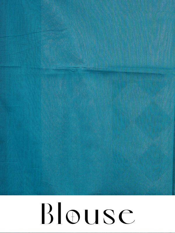 Pure Silk Cotton Saree in Deep Wine and Cyan Blue Zari Weave