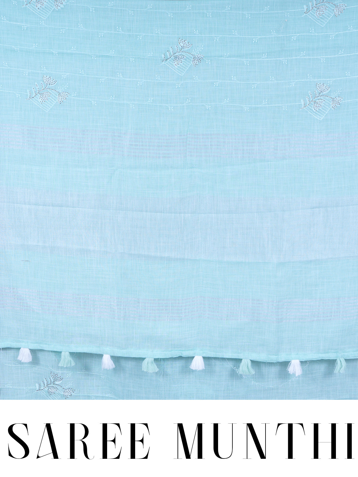 Sky Blue with Silver White Pallu - Linen Cotton Saree