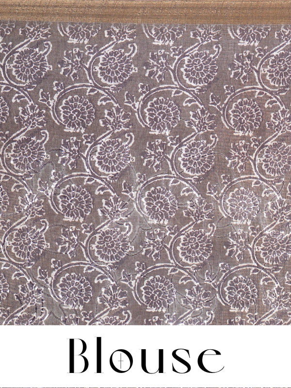 Ice Blue with Muted Bronze - Linen Cotton Saree