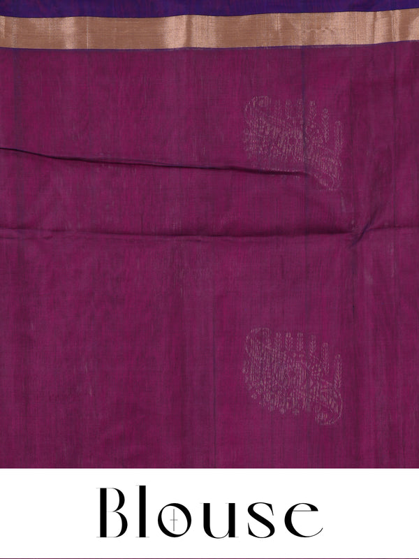 Pure Silk Cotton Saree in Vibrant Pink and Violet-Blue with Traditional Zari Border