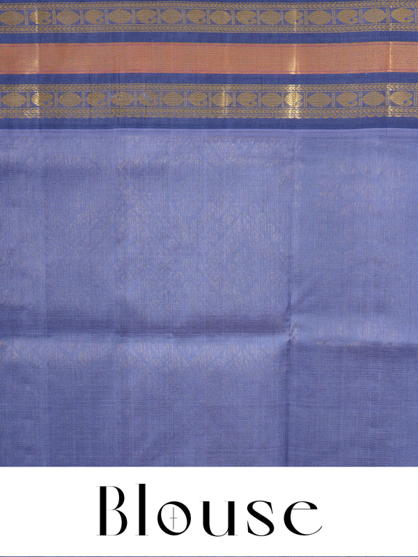 Elegant Pastel Green Pure Silk Cotton Saree with Indigo Blue Zari Border