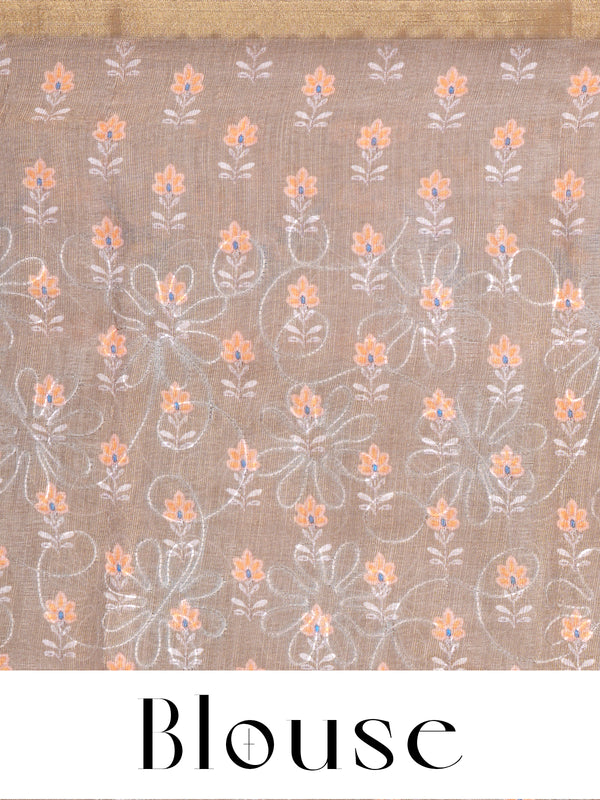 Beige with Multicolored Accents - Linen Cotton Saree