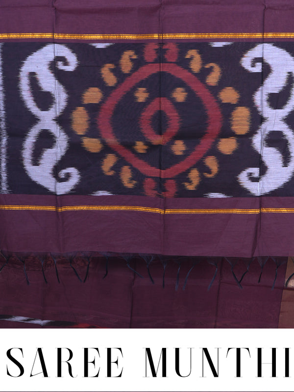 Deep Wine with Black - Pochampalli Cotton Saree