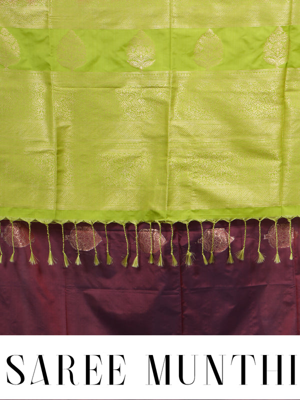 Maroon With Green Semi Silk Saree