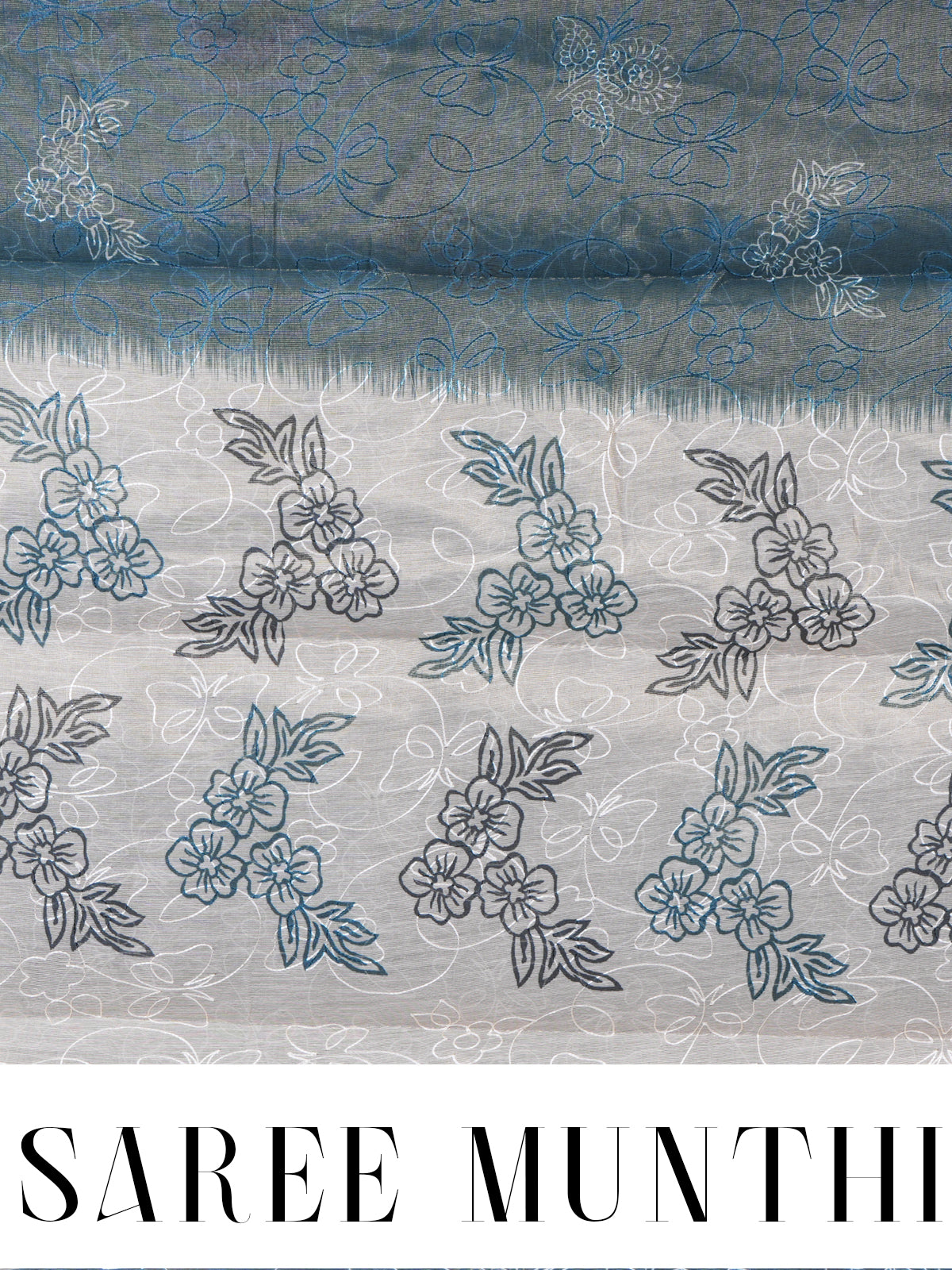 Peacock Blue with Cream - Linen Cotton Saree