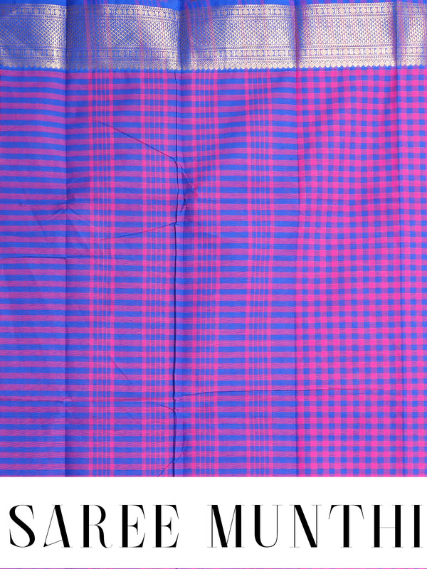 Magenta Pink and Royal Blue Chettinad Cotton Saree