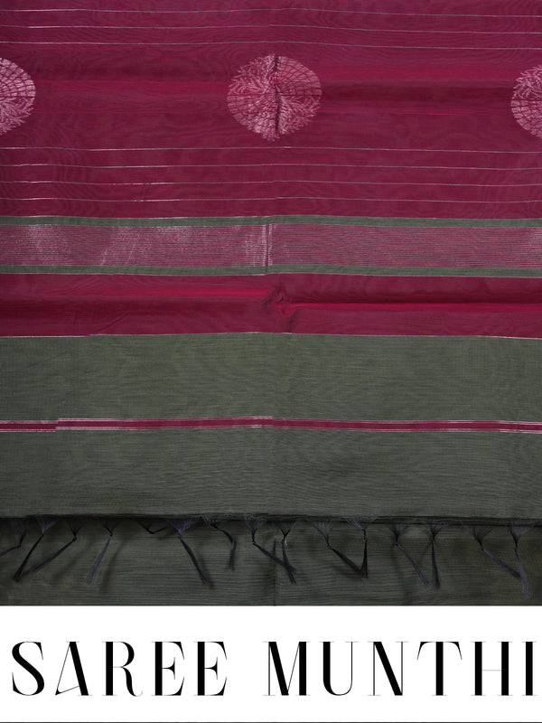 Olive Green with Magenta Silk Cotton Saree