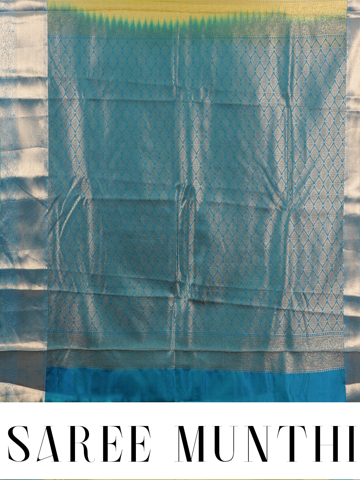 Lime Green with Teal Blue Kanchipuram Fancy Silk Saree