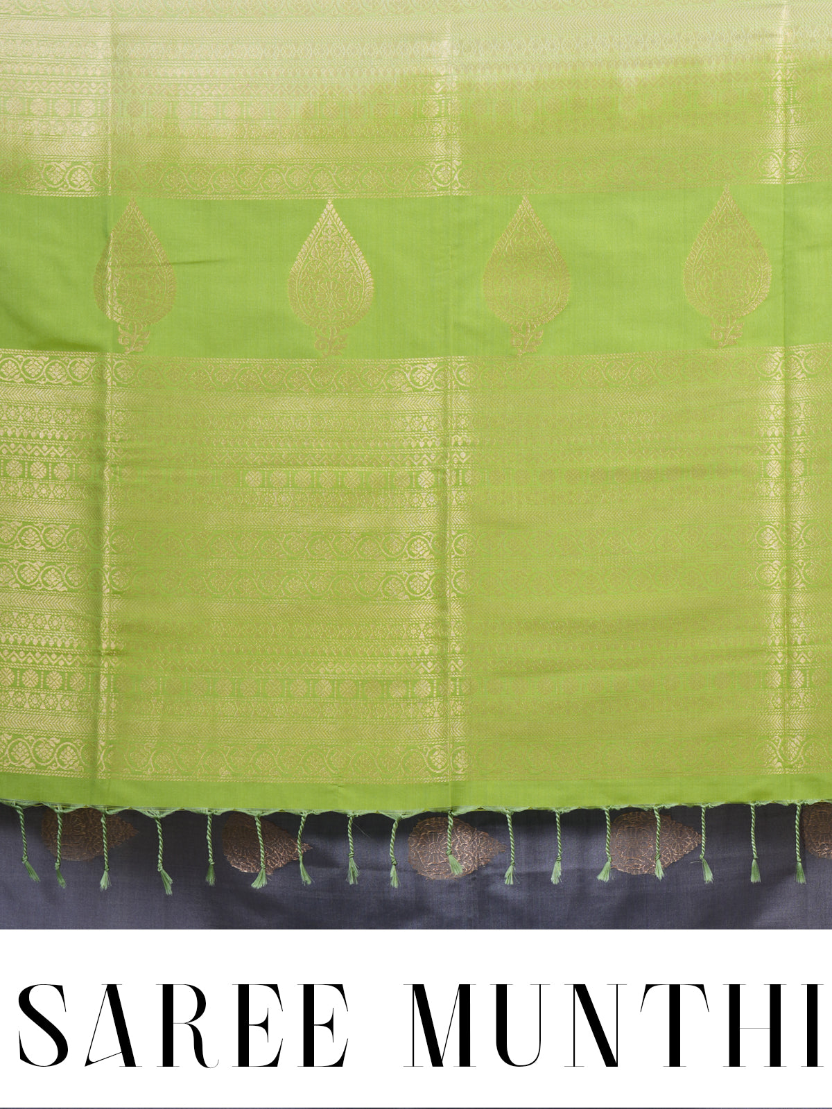 Steel Grey With Green Semi Silk Saree