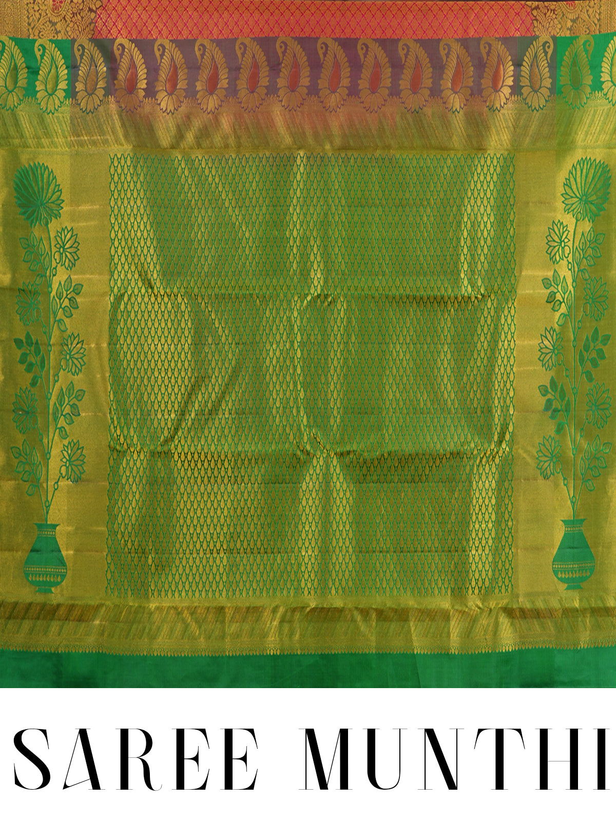 Crimson Pink and Parrot Green Kanchipuram Silk Saree