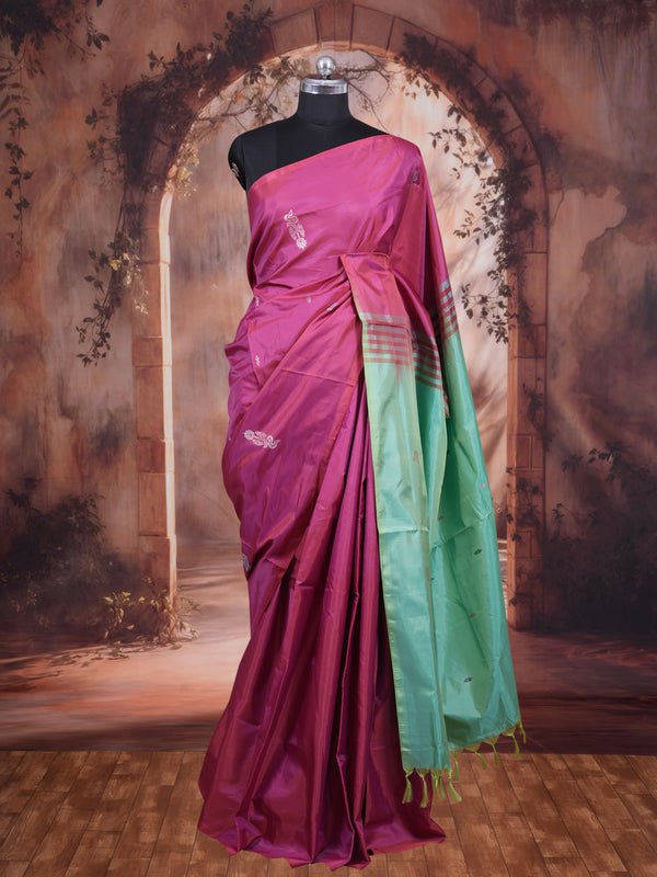 Onion Pink With Green Semi Silk Saree