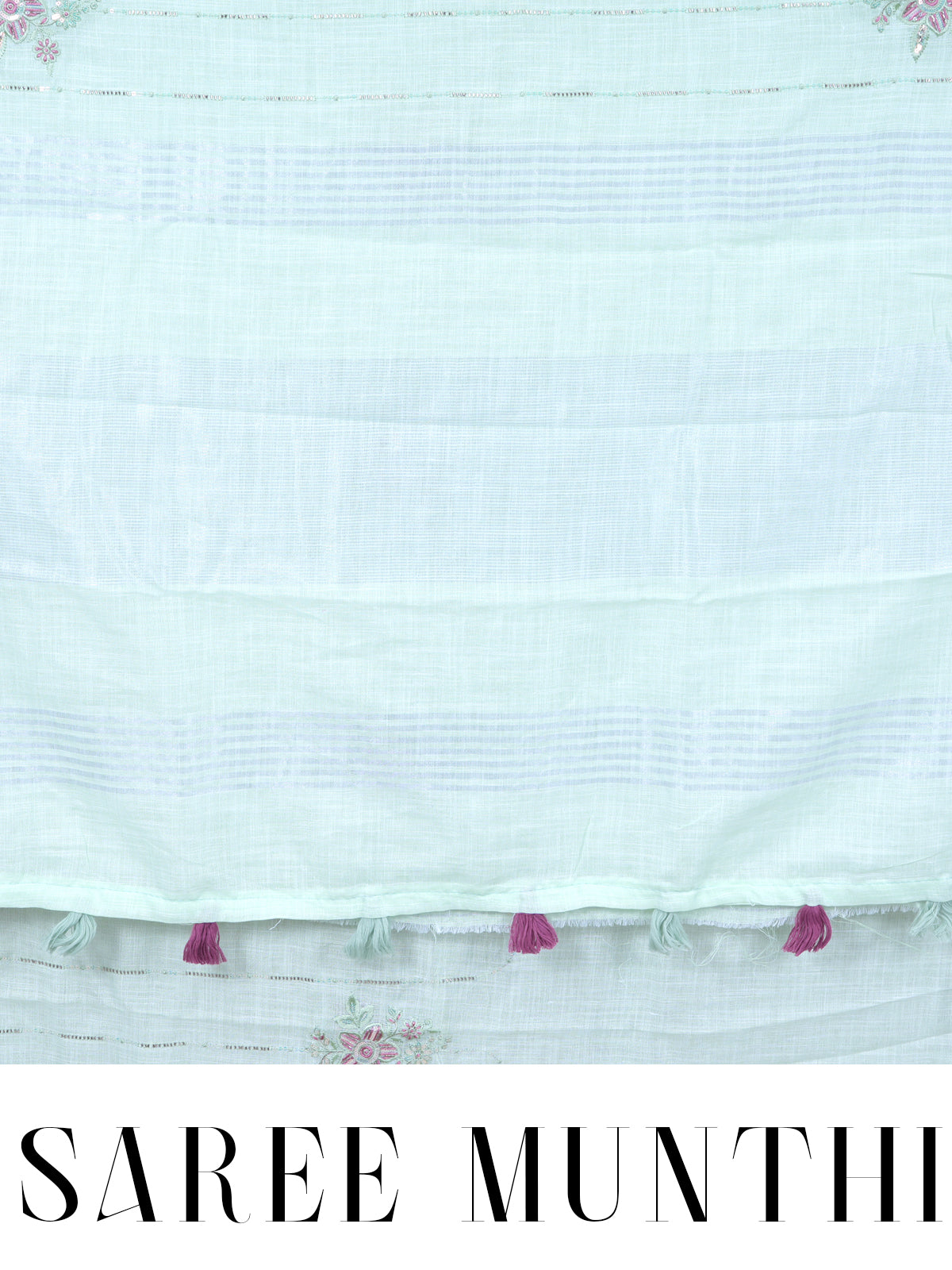 Mint Green with Light Silver Pallu - Linen Cotton Saree
