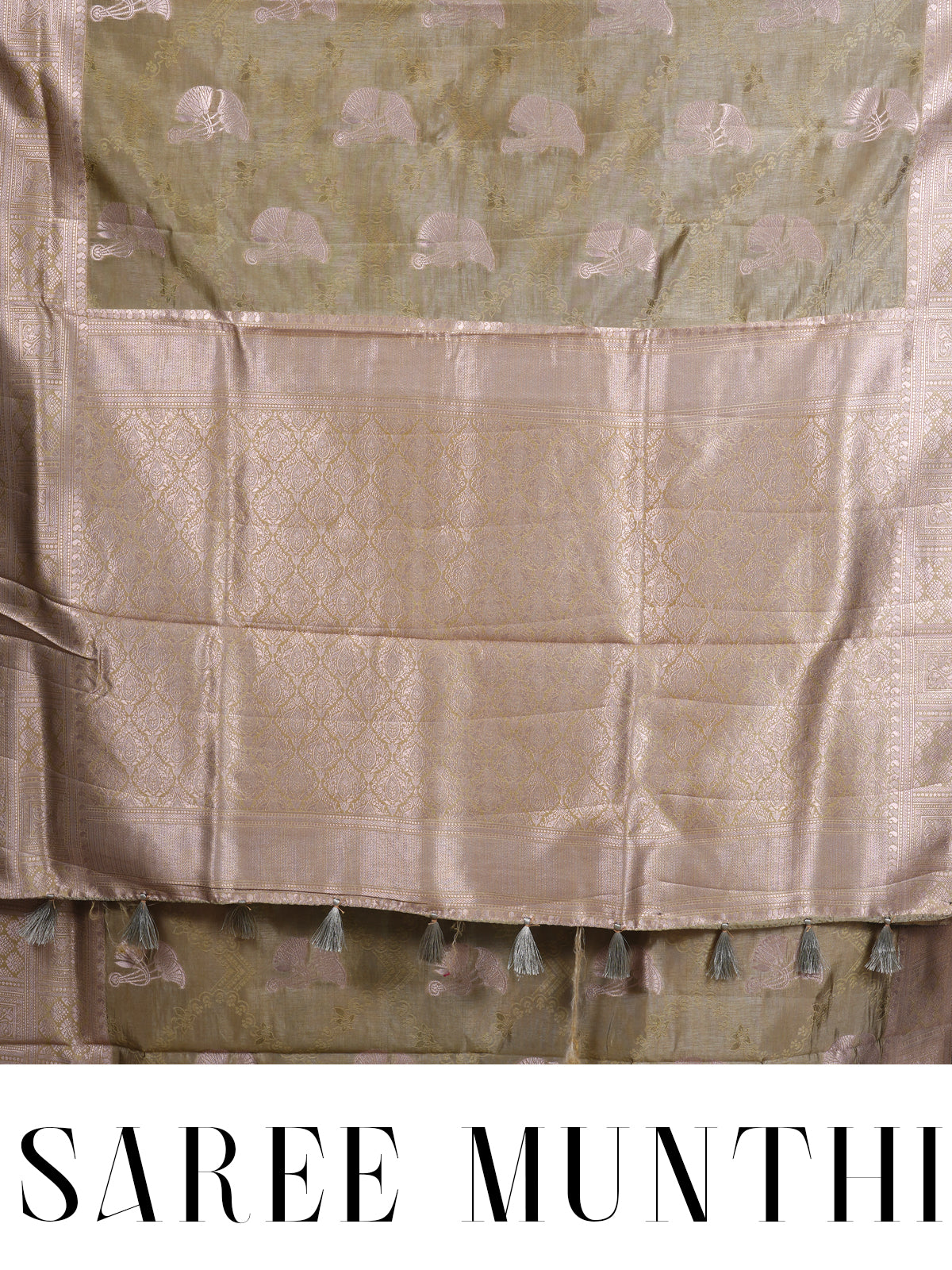 Olive Green with Rose Gold - Semi Tussar Saree