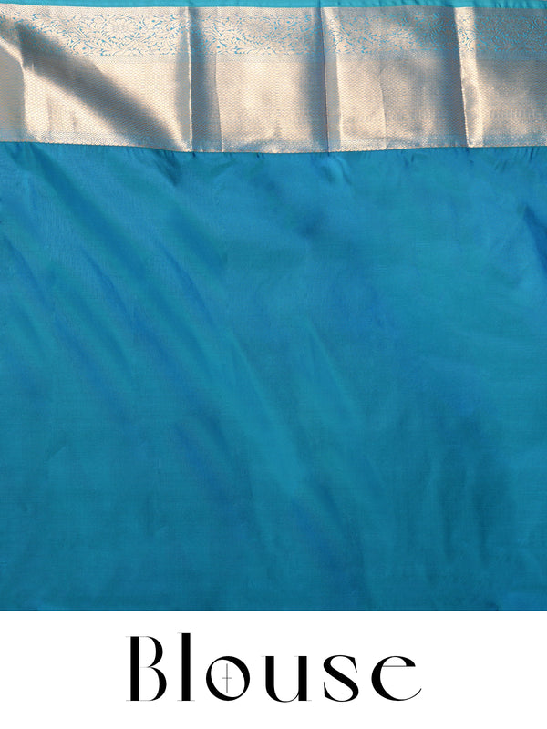 Lime Green with Teal Blue Kanchipuram Fancy Silk Saree