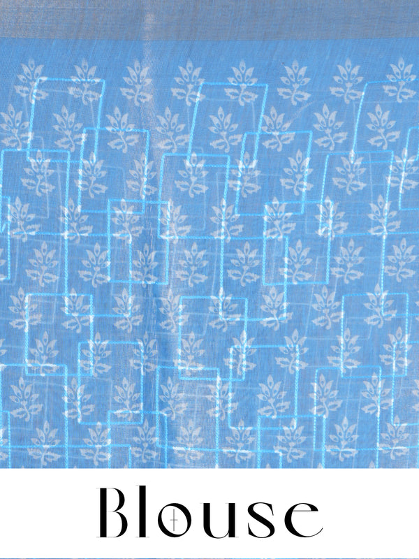 Sky Blue with Silver - Linen Cotton Saree