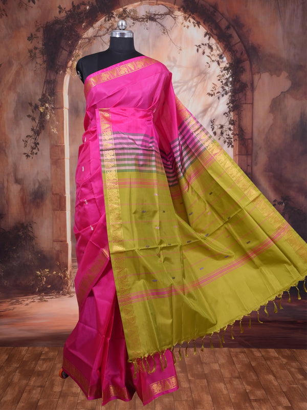 Rani Pink With Olive Green Semi Silk Saree