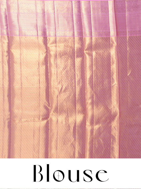 Pastel Onion Pink and Metallic Gold Kanchipuram Silk Saree