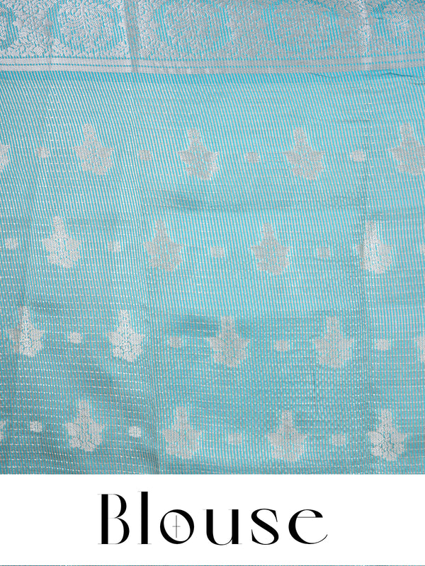 Turquoise Blue with Silver - Semi Tussar Saree