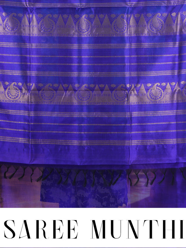 Royal Blue and Turquoise Pure Silk Cotton Saree with Checked Kattam Weave