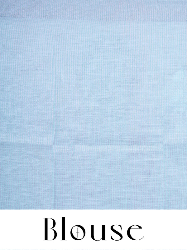 Sky Blue with Silver White Pallu - Linen Cotton Saree
