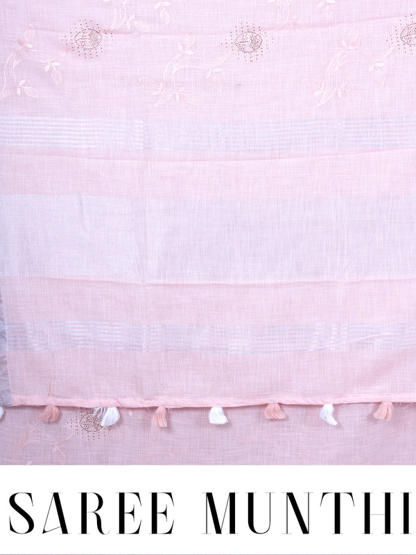 Light Pink with Silver - Linen Cotton Saree