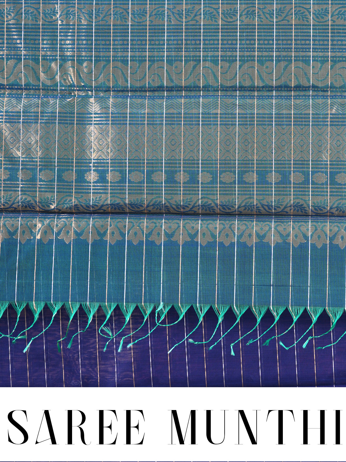 Elegant Royal Blue and Teal Pure Silk Cotton Saree