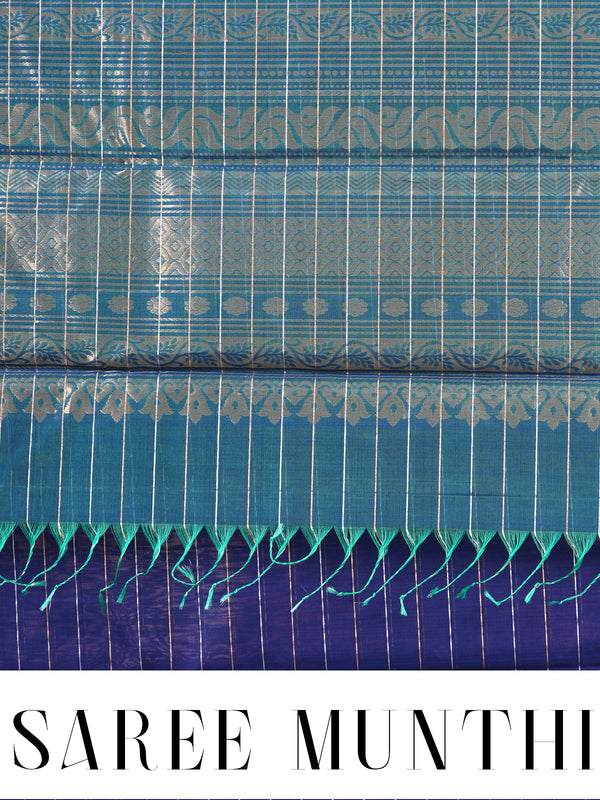Elegant Royal Blue and Teal Pure Silk Cotton Saree