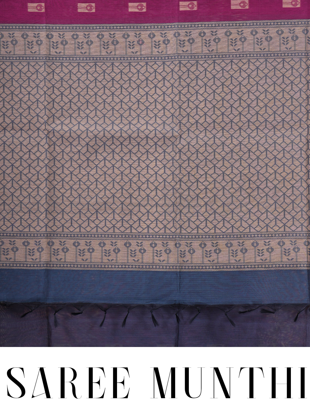 Magenta Pink with Sage Grey Munthi Silk Cotton Saree