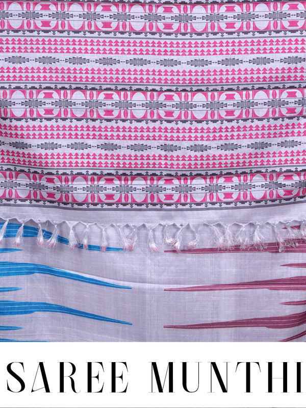 Light Grey with Multicolor Munthi Dola Silk Saree
