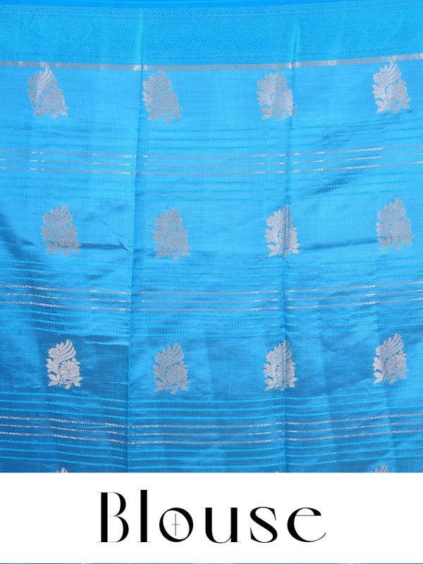 Sky Blue with Silver - Semi Tussar Saree