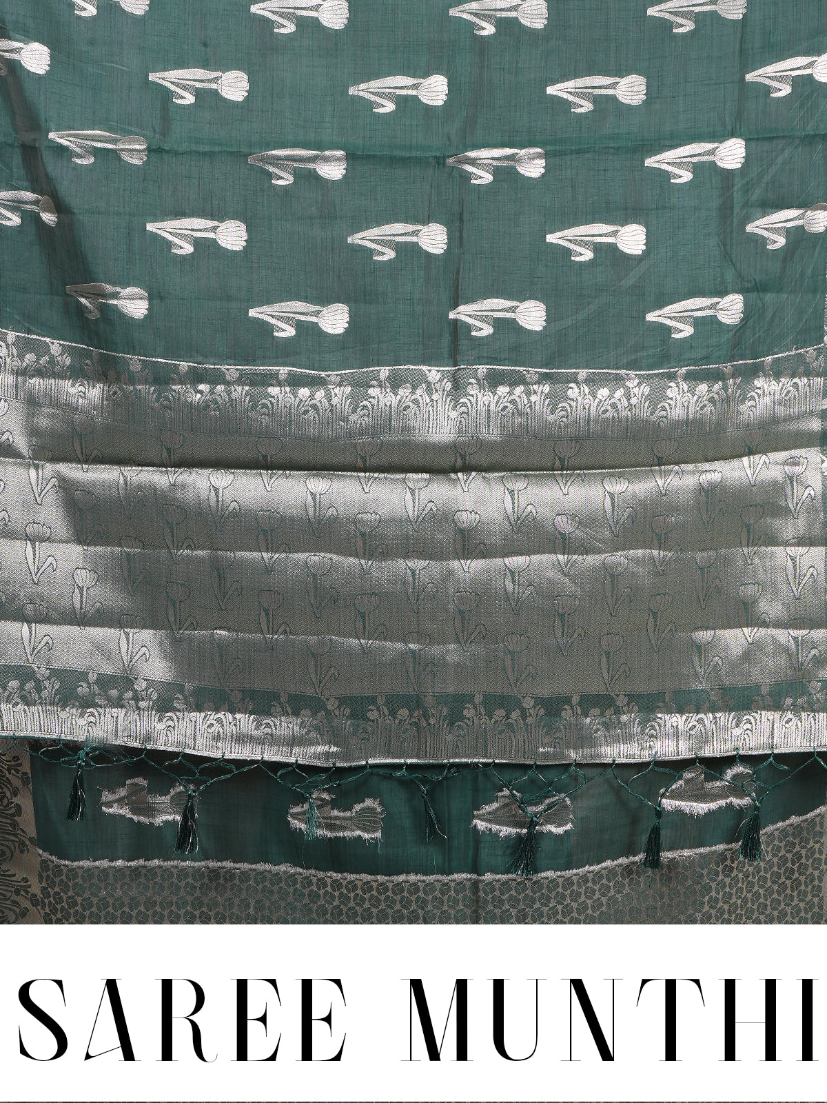 Bottle Green with Silver - Semi Tussar Saree