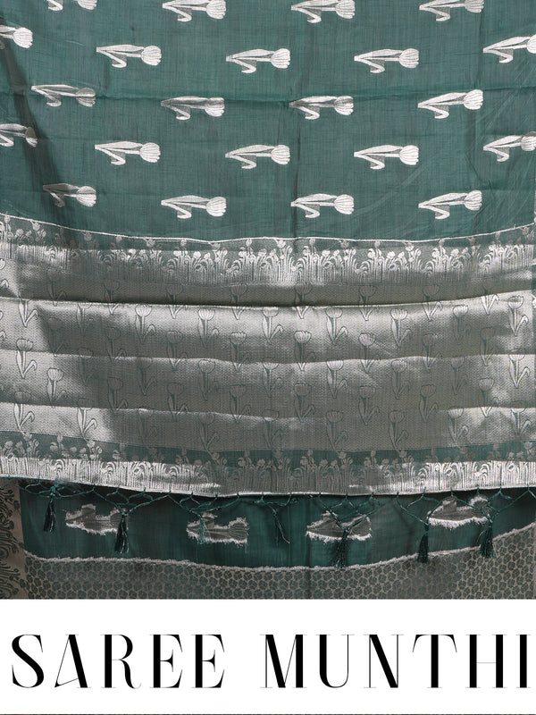 Bottle Green with Silver - Semi Tussar Saree