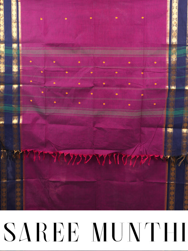 Magenta and Navy Blue Chettinad Cotton Saree