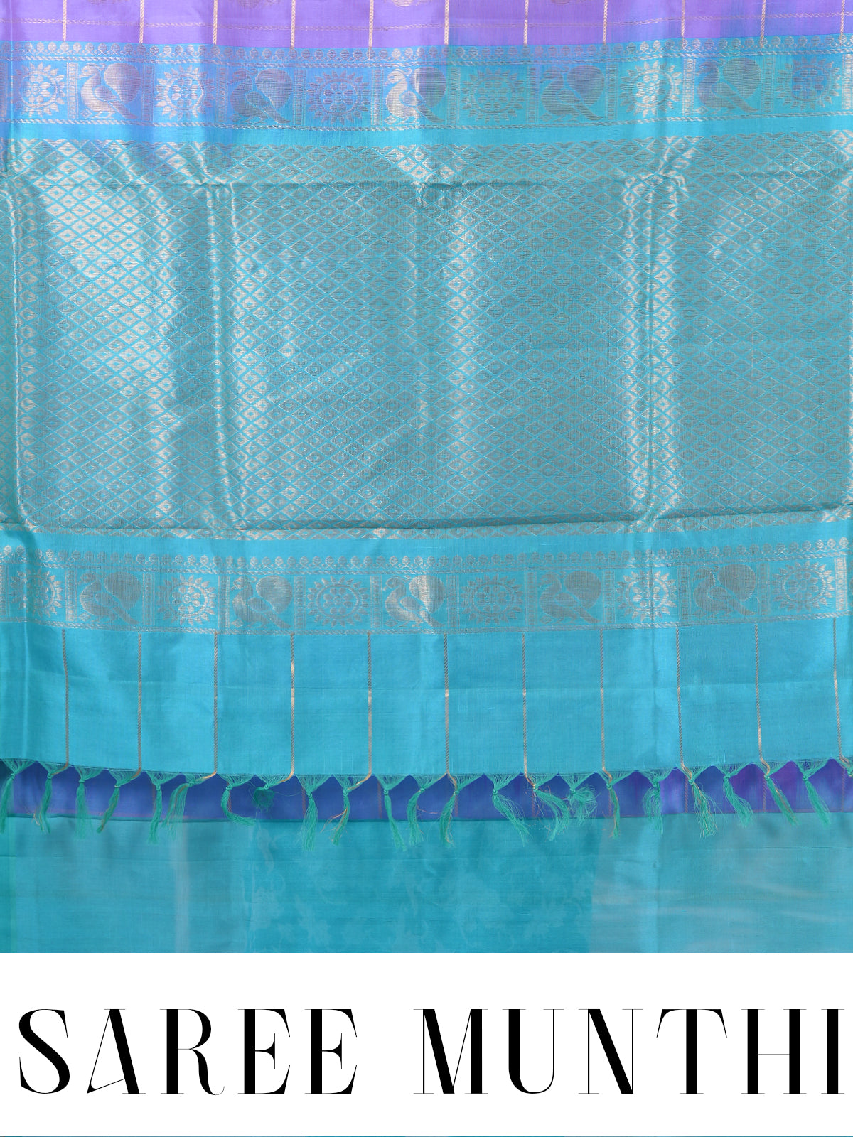 Elegant Pure Silk Cotton Saree in Lavender and Turquoise Blue