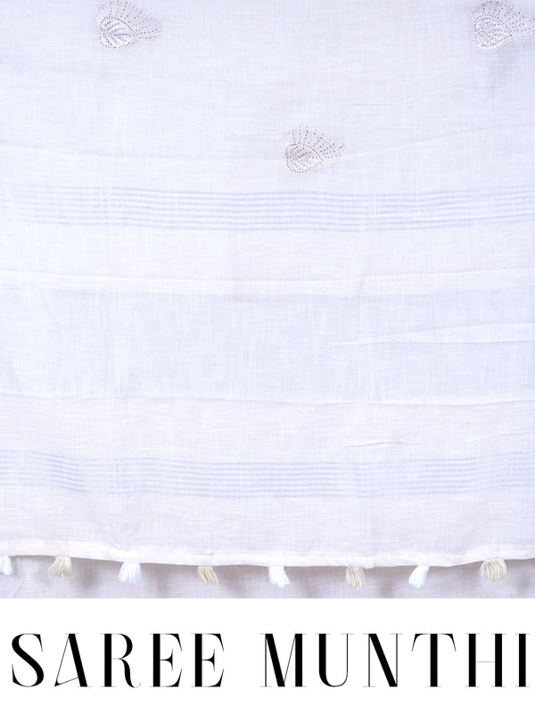Off-White with Silver - Linen Cotton Saree