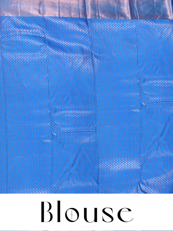 Splendid Honey Mustard and Cerulean Blue Kanjivaram Silk Saree