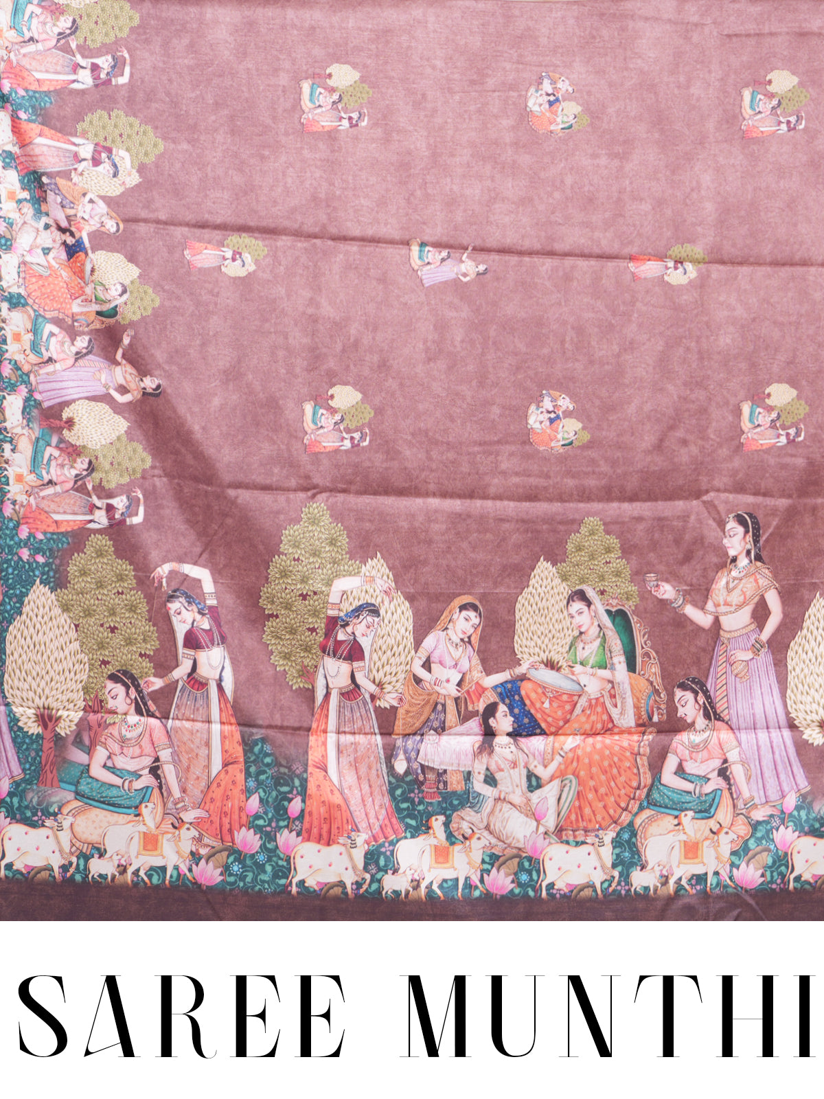 Dusty Rose Pink with Deep Coffee Brown - Semi Tussar Saree