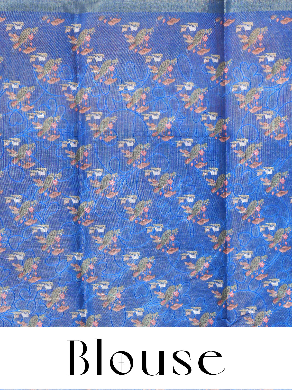 Royal Blue with Off-White Floral - Linen Cotton Saree
