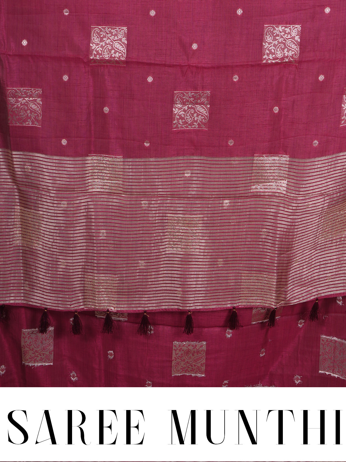 Magenta with Silver Zari - Semi Tussar Saree