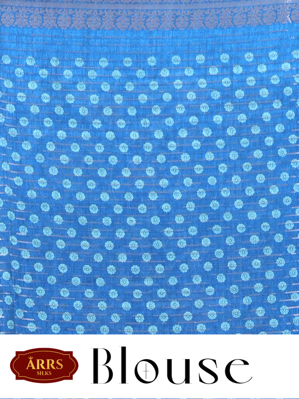 Royal Blue with Blue - Semi Raw Silk Saree